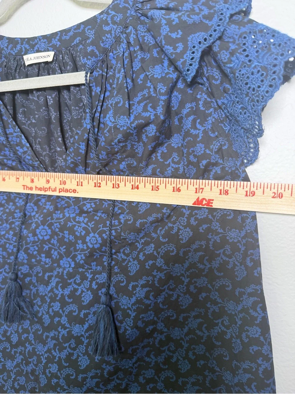 Ulla Johnson Elm Top-Navy & Blue Floral Tassel Tie-Front Blouse Retail $245